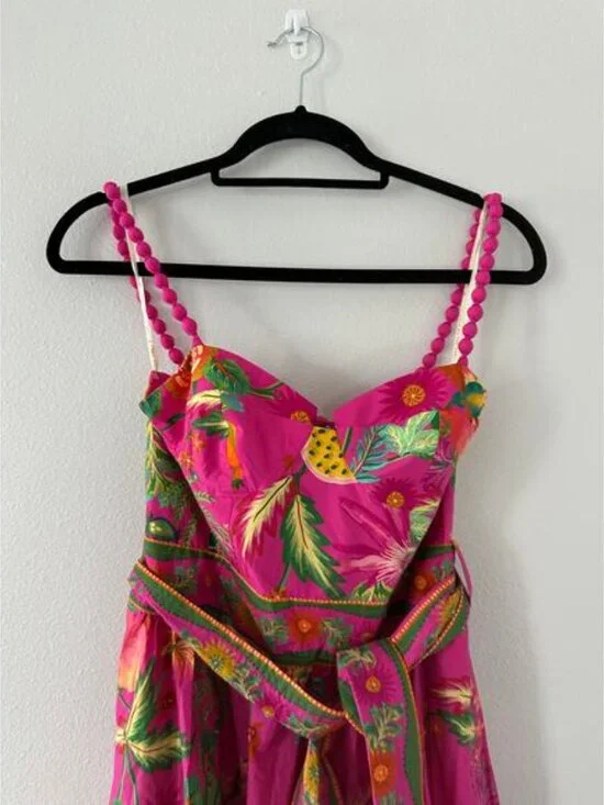 FARM RIO Delicate Fruit Garden Pink Midi Dress Size Small New - Picture 3 of 7